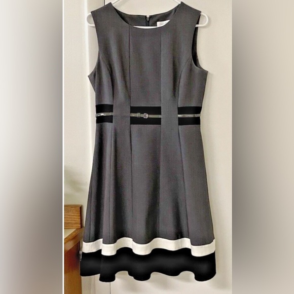 Calvin Klein Elegant Grey, Black and White Sleeveless Sophisticated Dress - Picture 9 of 14
